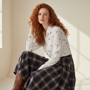 Alexander Jordan Off White Pink Blue Bird High Low Blouse Size L